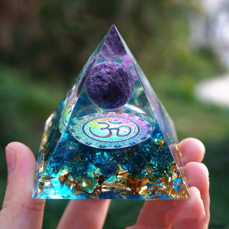 Crystal Energy Pyramid — Natural Gravel Orgone Tower Home Decor